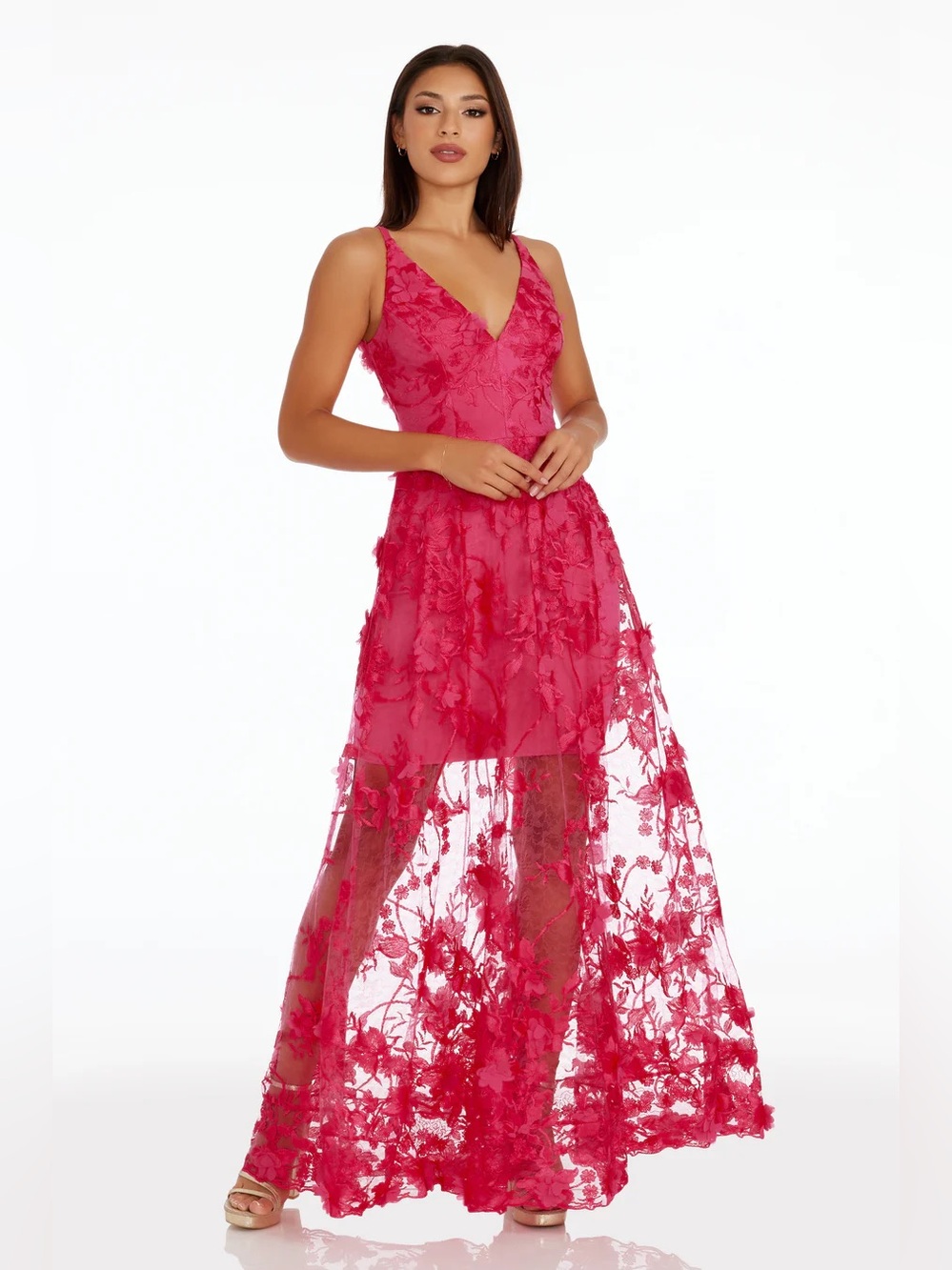 DRESS THE POPULATION Sidney Gown Begonia 3D Floral Lace Maxi Dress - Picture 8 of 11